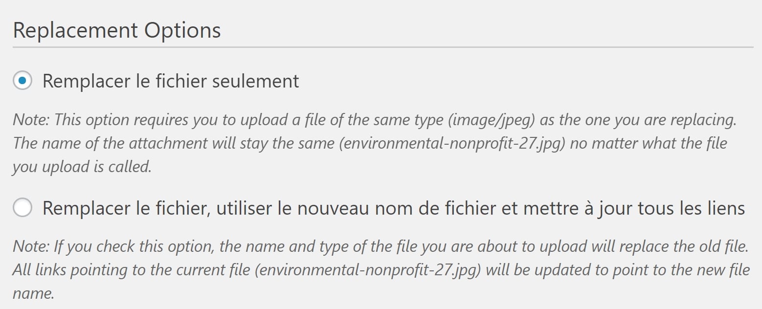 Remplacer un fichier avec le plugin Enable Media Replace pour WordPress