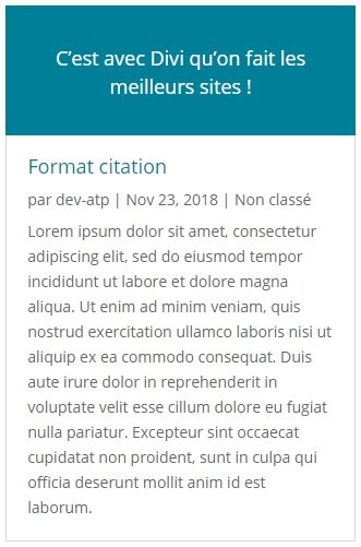 Aperçu du format de publication Citation avec Divi pour WordPress