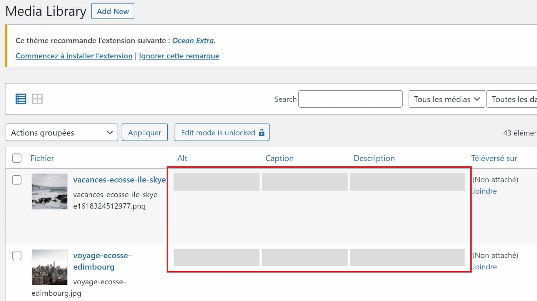 Modifier le alt, la description et la légende d'une image sous WordPress