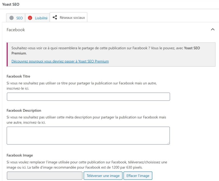 Aperçu d'une publication Facebook avec Yoast SEO